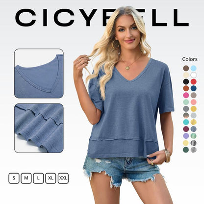 💥2026 Hot Sale 49% OFF👚Women's Half Sleeve V-Neck Top with Patchwork Hem