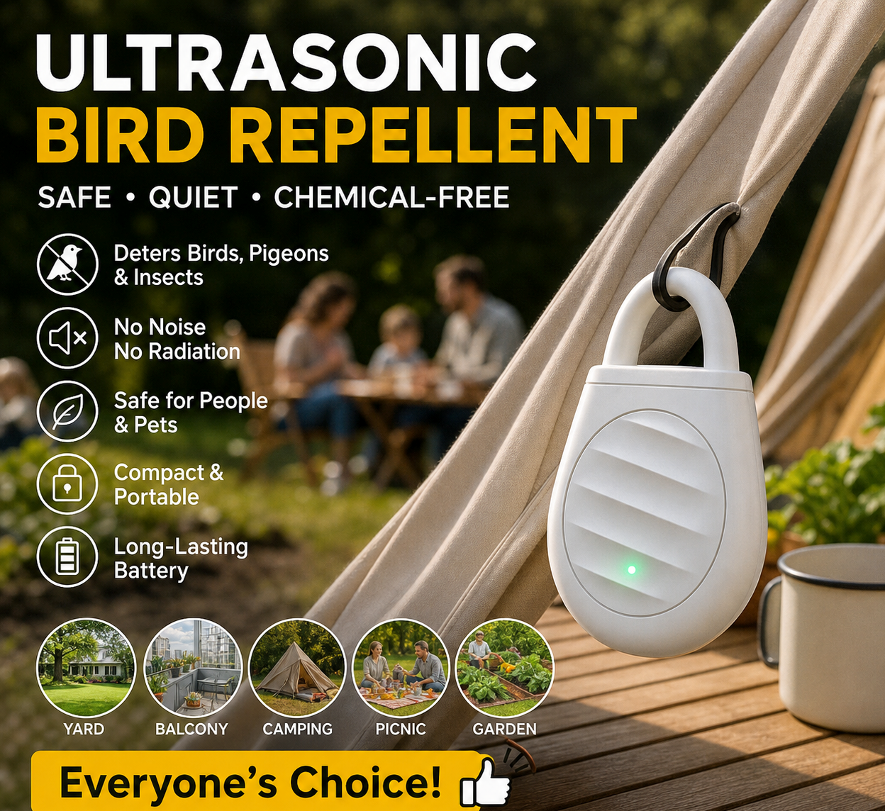 🔥Limited time offer Buy 3 get 2 free！🐦No more trouble from birds, beasts and locusts！Portable Ultrasonic Bird Repellent Keychain