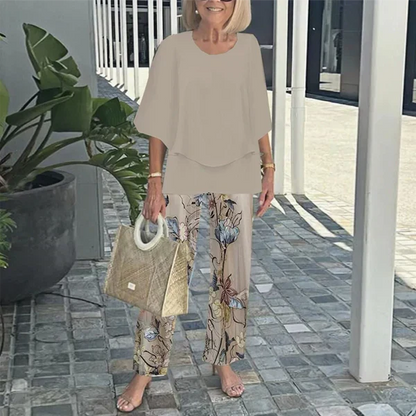 🌞Summer Sale 50% OFF🥰Women’s Casual Round Neck Half Sleeve Top Printed Pants Two Piece Set
