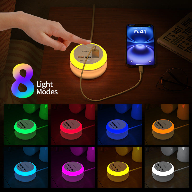 Ultimate 7-in-1 Retractable USB Charging Station with 8-Color Mood Lighting