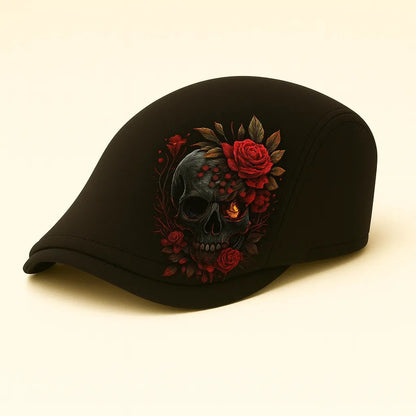 🔥💀Handcrafted Skull & Thorn Flat Cap🎁