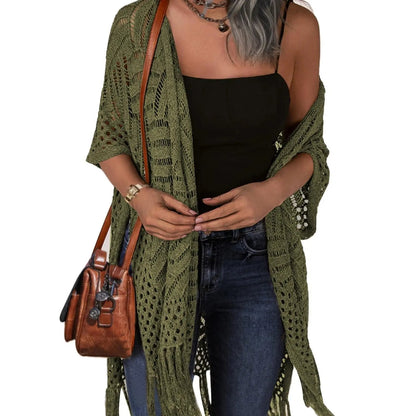 🔥 LIMITED-TIME Just £15.99!!😍Women’s Oversized Knit Cardigan – Lightweight Crochet Tassel Kimono for Spring & Summer 🌸