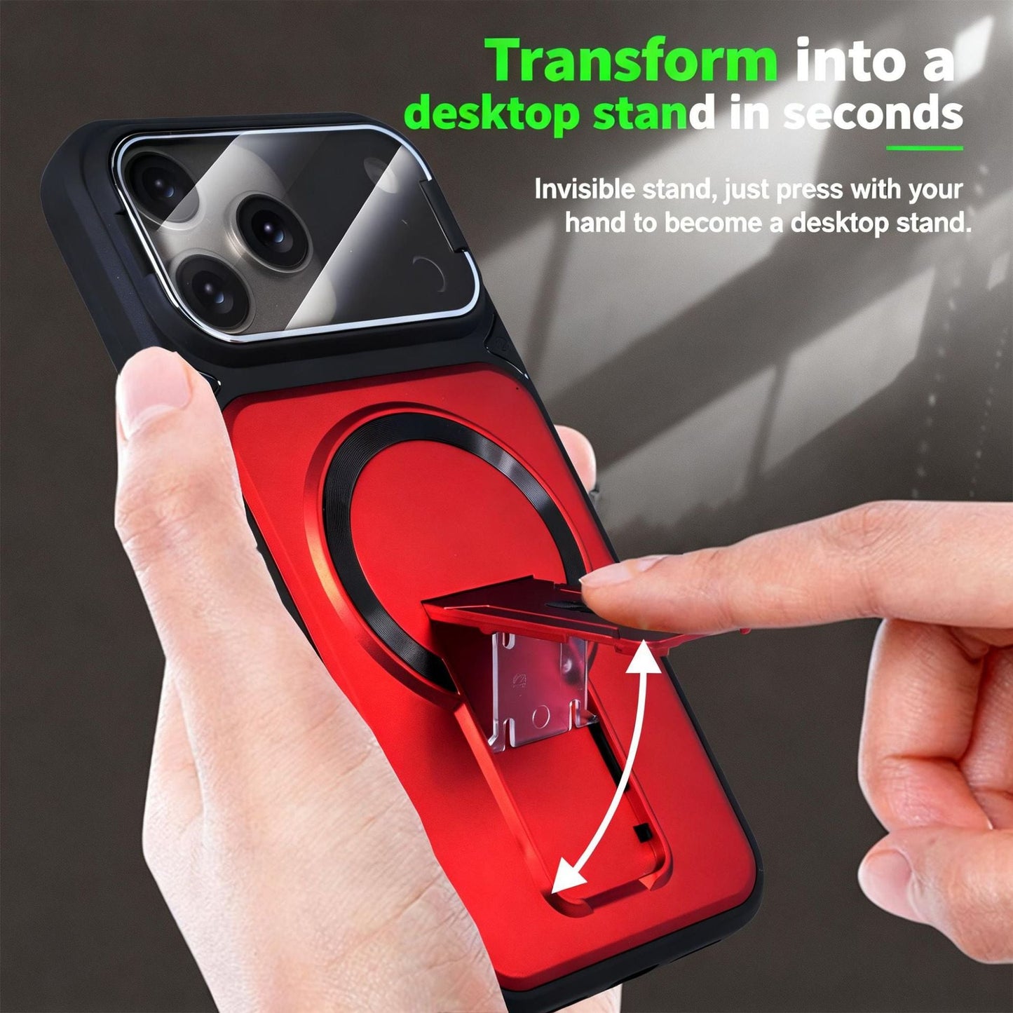 MagSafe Magnetic Case with Camera Lens Cover & Invisible Stand for iPhone