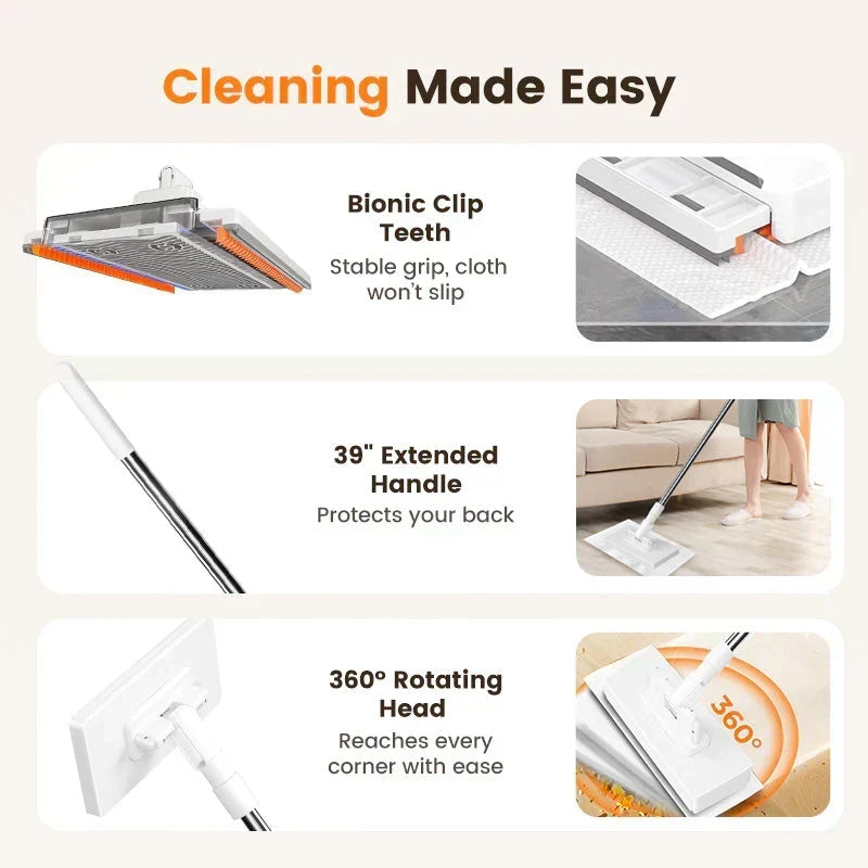 🔥Extendable Telescopic Disposable Flat Clip Mop, 360° Swivel Lightweight Floor Mop