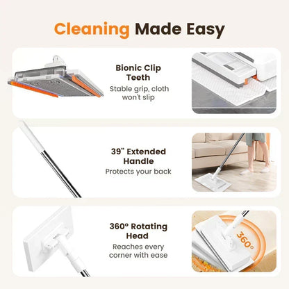 🔥Extendable Telescopic Disposable Flat Clip Mop, 360° Swivel Lightweight Floor Mop