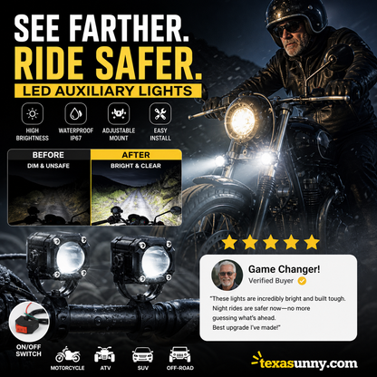 🏍️ Universal Motorcycle LED Spotlights – Dual Beam & All-Weather Waterproof 💡
