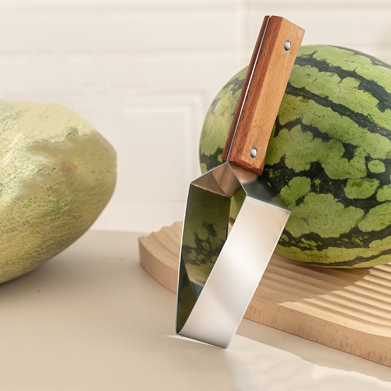 Triangle Watermelon Cutter, Stainless Steel with Wooden Handle - Melon Slicer, Fruit Cutter for Kitchen Gadgets