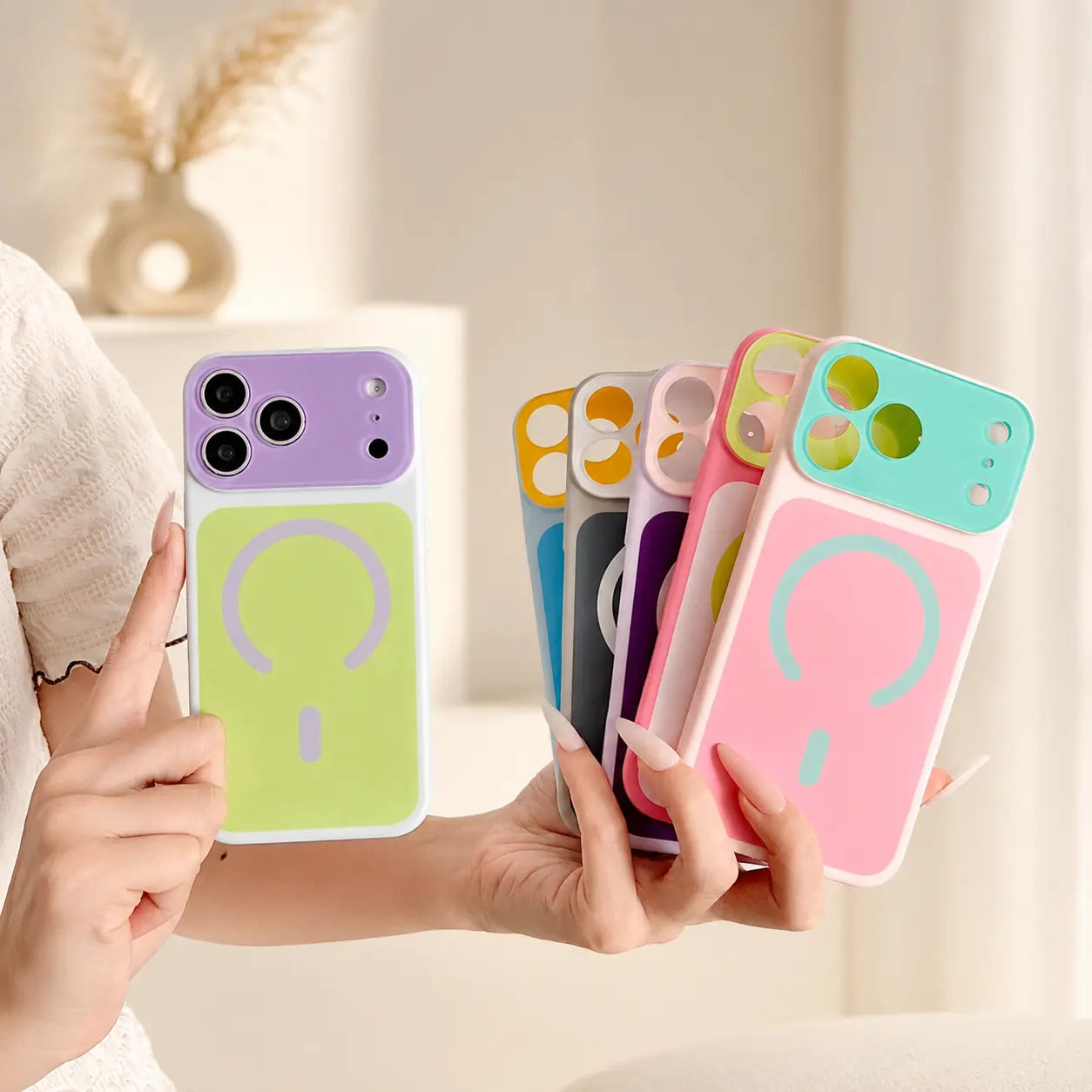 🔥Summer Hot Sale 🌈Dopamine Color Block MagSafe Case – Ultra-Slim Matte Hard PC Cover for iPhone 17 Pro Max