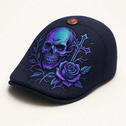 🔥💀Handcrafted Skull & Thorn Flat Cap🎁