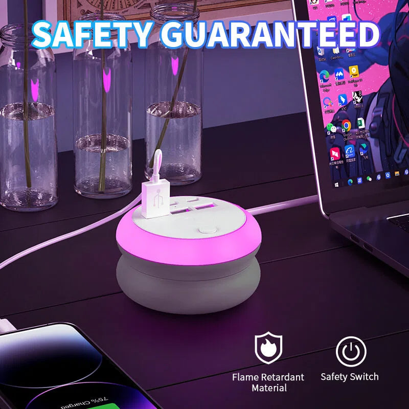 Ultimate 7-in-1 Retractable USB Charging Station with 8-Color Mood Lighting