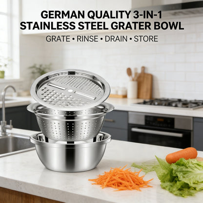 🔥HOT SALE 50% OFF-🌞🍴 3-in-1 Stainless Steel Grater Bowl