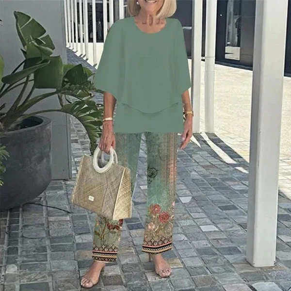 🌞Summer Sale 50% OFF🥰Women’s Casual Round Neck Half Sleeve Top Printed Pants Two Piece Set