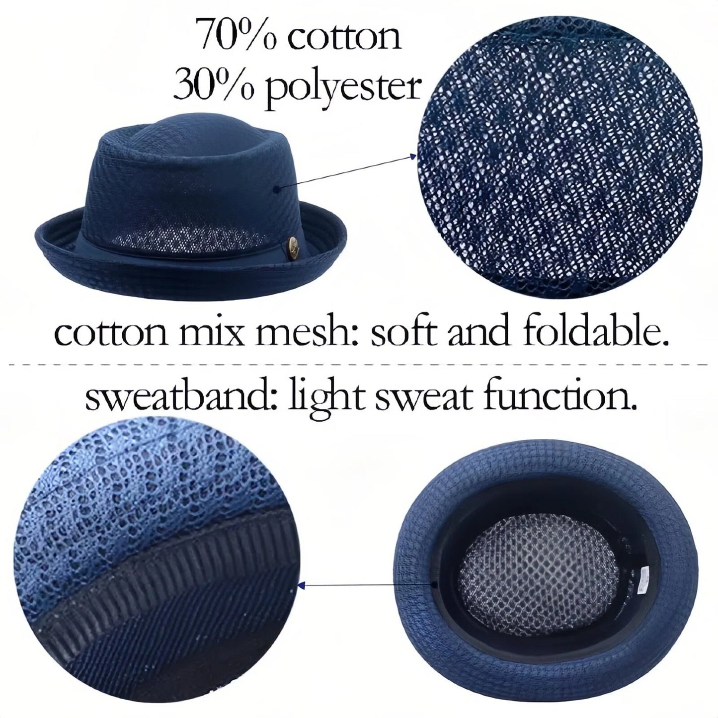 Summer Breathable Mesh Pork Pie Hat