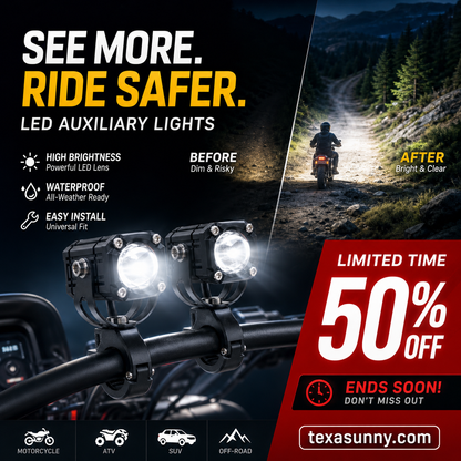 🏍️ Universal Motorcycle LED Spotlights – Dual Beam & All-Weather Waterproof 💡