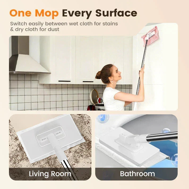 🔥Extendable Telescopic Disposable Flat Clip Mop, 360° Swivel Lightweight Floor Mop
