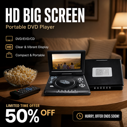🎁Best Gift for Your Family: 50% OFF!🎉—📺 7.8" HD Portable DVD/EVD Player – Large Screen, Rechargeable & Compatible with DVD/CD/USB/SD