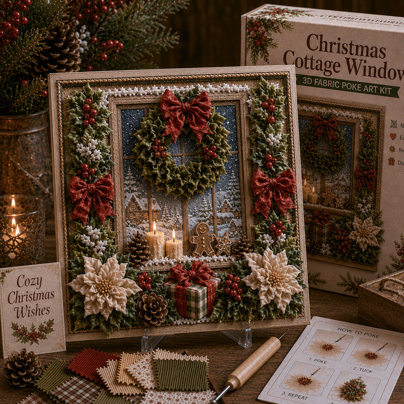 🎁 3D Christmas Fabric Poke Art Kit🎄 Handmade Fabric Poke Art Kit🎅 Vintage Holiday Handmade Decoration, DIY Christmas Craft Kit for Adults & Beginner