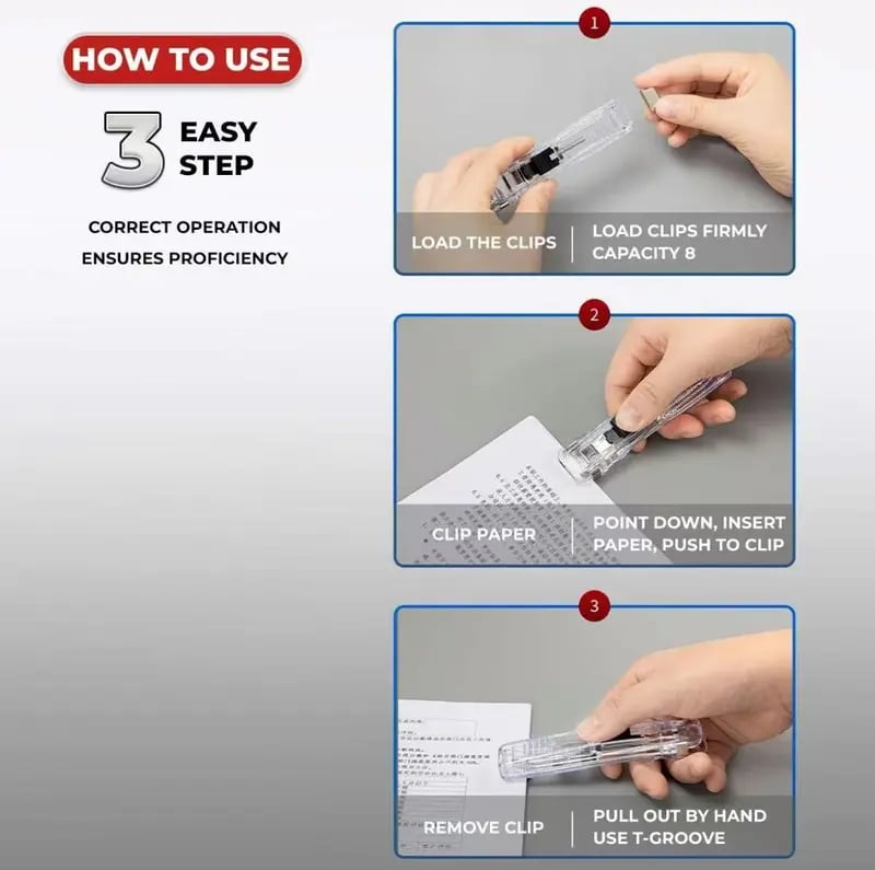 📎 2-Pack Portable Binder Clip Stapler + 100 Clips – Non-Destructive Paper Clamp Dispenser for Office, Home & School 🏫✏️
