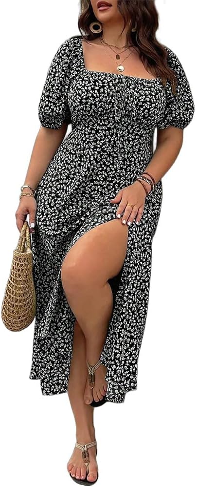 💗Summer Specials-60% OFF💗Plus-size Short Sleeve Split Floral Print Dress