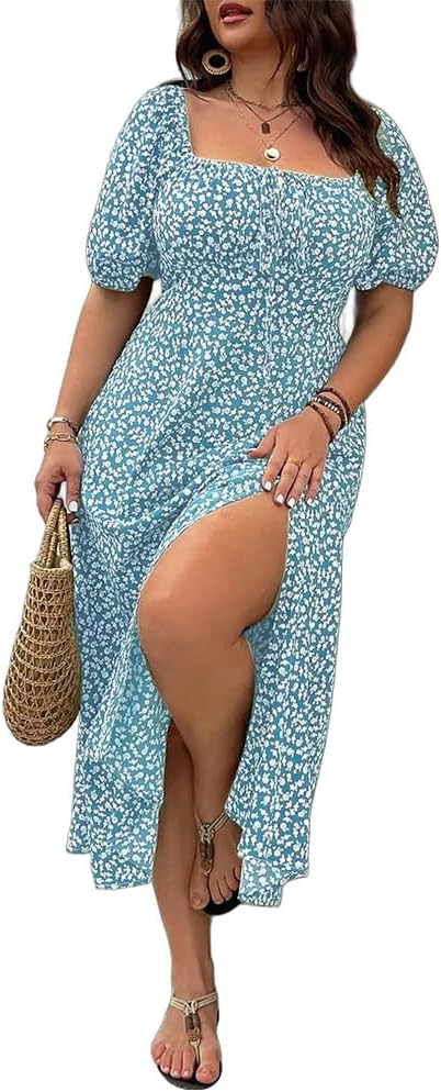 💗Summer Specials-60% OFF💗Plus-size Short Sleeve Split Floral Print Dress