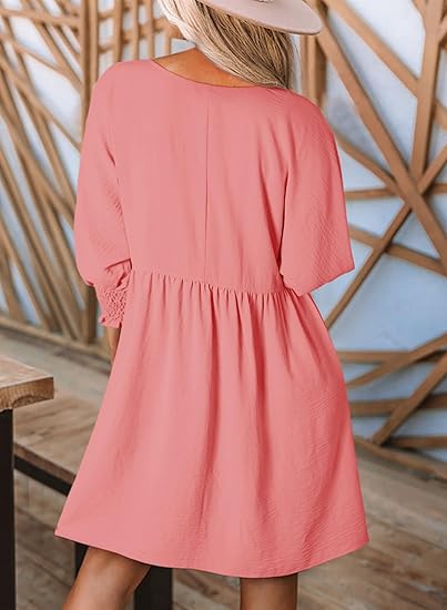 🌷Summer Hot Sale 50% Off💕Round Neck Dress with 3/4 Sleeves