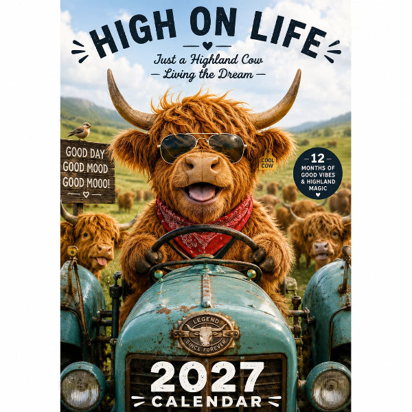 2027 Funny Highland Cow Wall Calendar | A4 Hanging Calendar | Designed by Isabel Kline