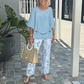 🌞Oferta de verano 50% DE DESCUENTO🥰Conjunto de dos piezas de top de manga corta con cuello redondo y pantalones estampados casual para mujer