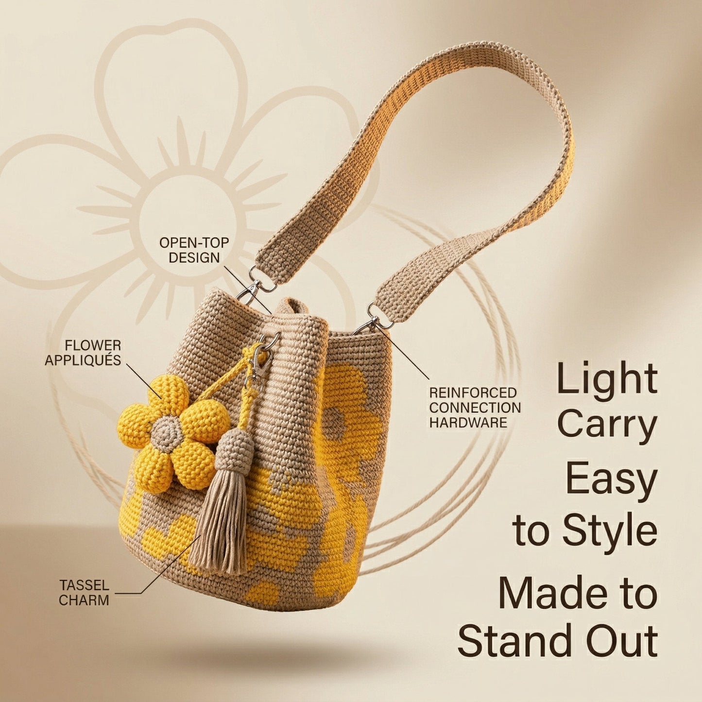 ☀️2026 HOT SALE 49% OFF🧵🌸Handmade Crochet Flower Tote 🌼✨