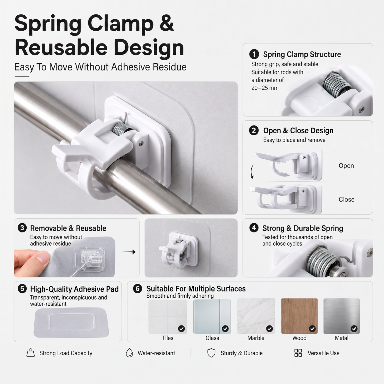 🔥Nail-Free Adjustable Curtain Rod Hooks