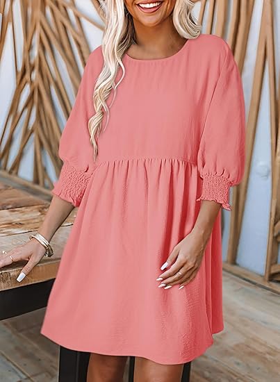 🌷Summer Hot Sale 50% Off💕Round Neck Dress with 3/4 Sleeves