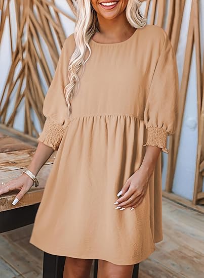 🌷Summer Hot Sale 50% Off💕Round Neck Dress with 3/4 Sleeves