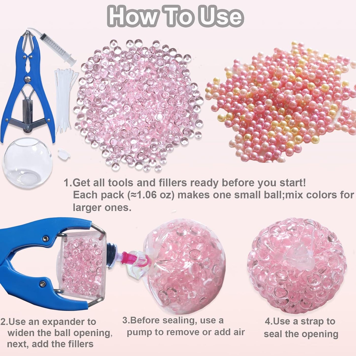 ✨ DIY Stress Ball Making Kit, Includes 6 Filling Packs, 10 Transparent Blank Soft Skins, Expansion Tool, Ideal for Adult Stress Relief, Squishy Maker