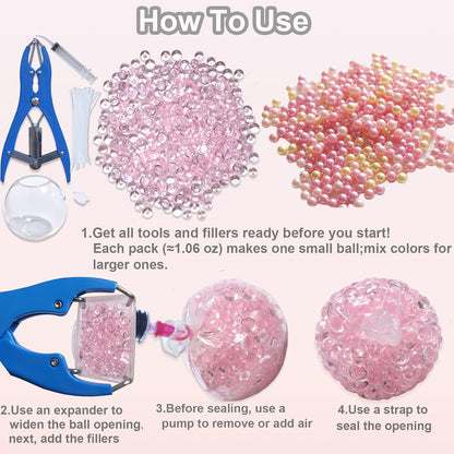 ✨ DIY Stress Ball Making Kit, Includes 6 Filling Packs, 10 Transparent Blank Soft Skins, Expansion Tool, Ideal for Adult Stress Relief, Squishy Maker