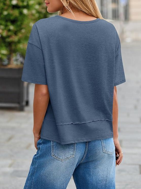 💥2026 Hot Sale 49% OFF👚Women's Half Sleeve V-Neck Top with Patchwork Hem