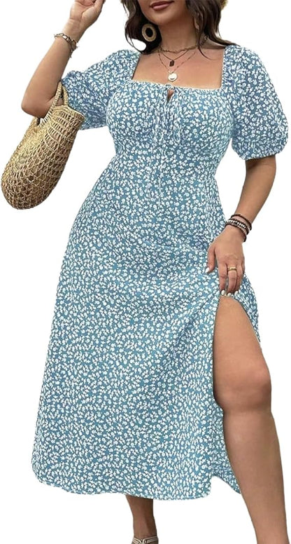 💗Summer Specials-60% OFF💗Plus-size Short Sleeve Split Floral Print Dress