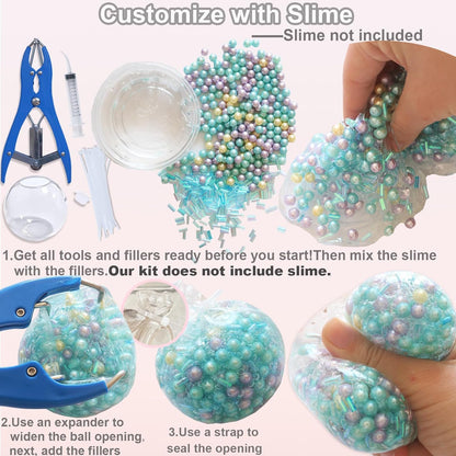 ✨ DIY Stress Ball Making Kit, Includes 6 Filling Packs, 10 Transparent Blank Soft Skins, Expansion Tool, Ideal for Adult Stress Relief, Squishy Maker