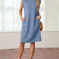 🔥Sommer-Sale 49% RABATT💥Damen Rundhals-Midikleid mit lockerem Schnitt, Faltenfrei und Taschen
