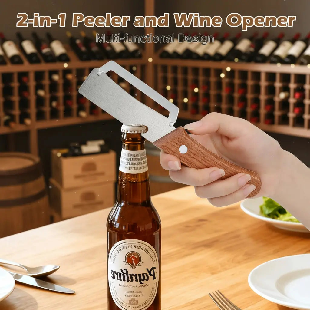 🔥Multi-Functional Wooden Vegetable Peeler with Built In Bottle Opener