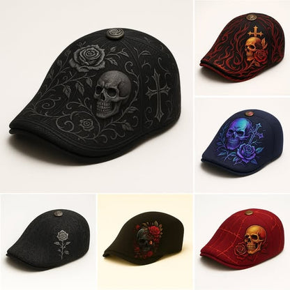 🔥💀Handcrafted Skull & Thorn Flat Cap🎁