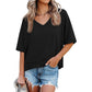💥Gran venta de 2026, 49% de descuento👚Blusa de mujer de manga media con cuello en V y dobladillo de patchwork