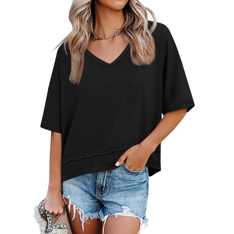 💥2026 Hot Sale 49% OFF👚Women's Half Sleeve V-Neck Top with Patchwork Hem