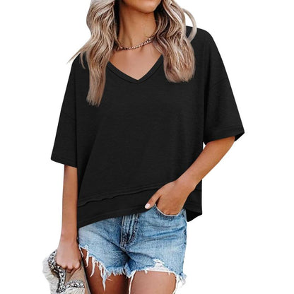 💥2026 Hot Sale 49% OFF👚Women's Half Sleeve V-Neck Top with Patchwork Hem