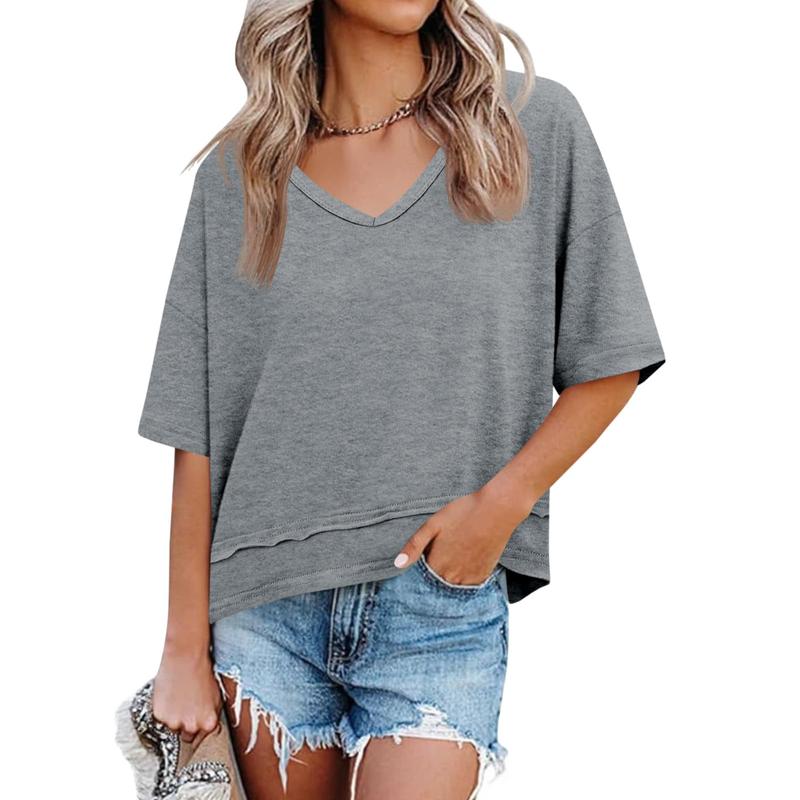 💥2026 Hot Sale 49% OFF👚Women's Half Sleeve V-Neck Top with Patchwork Hem