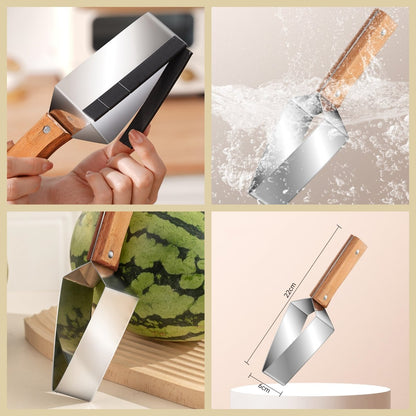 Triangle Watermelon Cutter, Stainless Steel with Wooden Handle - Melon Slicer, Fruit Cutter for Kitchen Gadgets