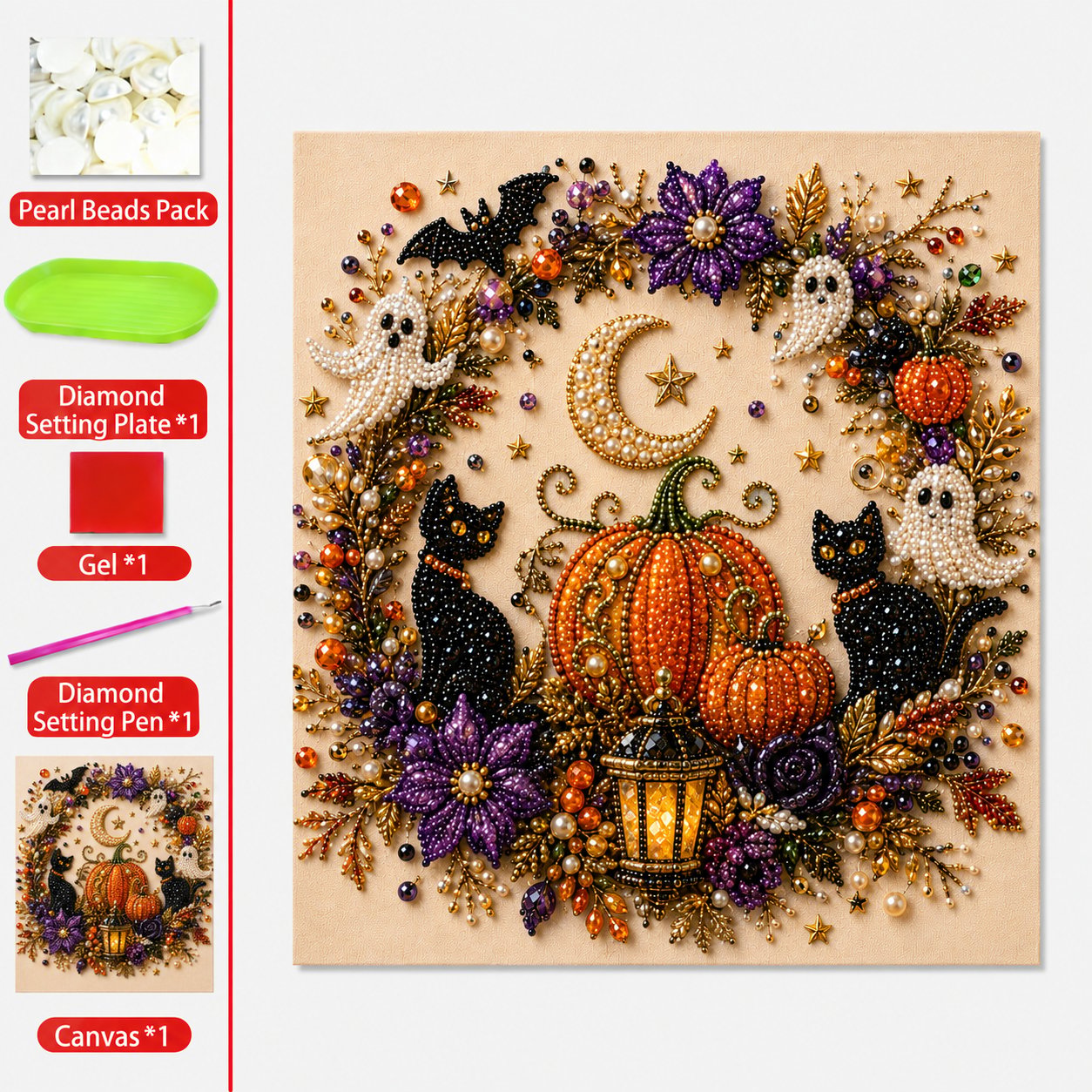 💥 Last Day 50% OFF👻✨🎃 Halloween Pearl Painting Kit – 5D DIY Beaded Art Craft Set with Full Tools ✨ | Spooky Pumpkin, Witch & Black Cat Design 🕯️ | Festive Wall Decor & Unique Gift for Adults & Teens 🎁