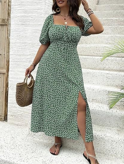 💗Summer Specials-60% OFF💗Plus-size Short Sleeve Split Floral Print Dress