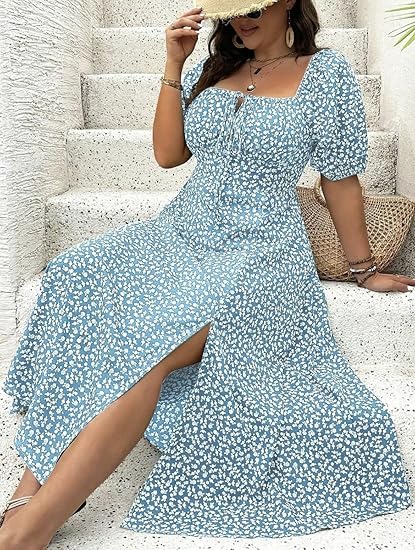 💗Summer Specials-60% OFF💗Plus-size Short Sleeve Split Floral Print Dress
