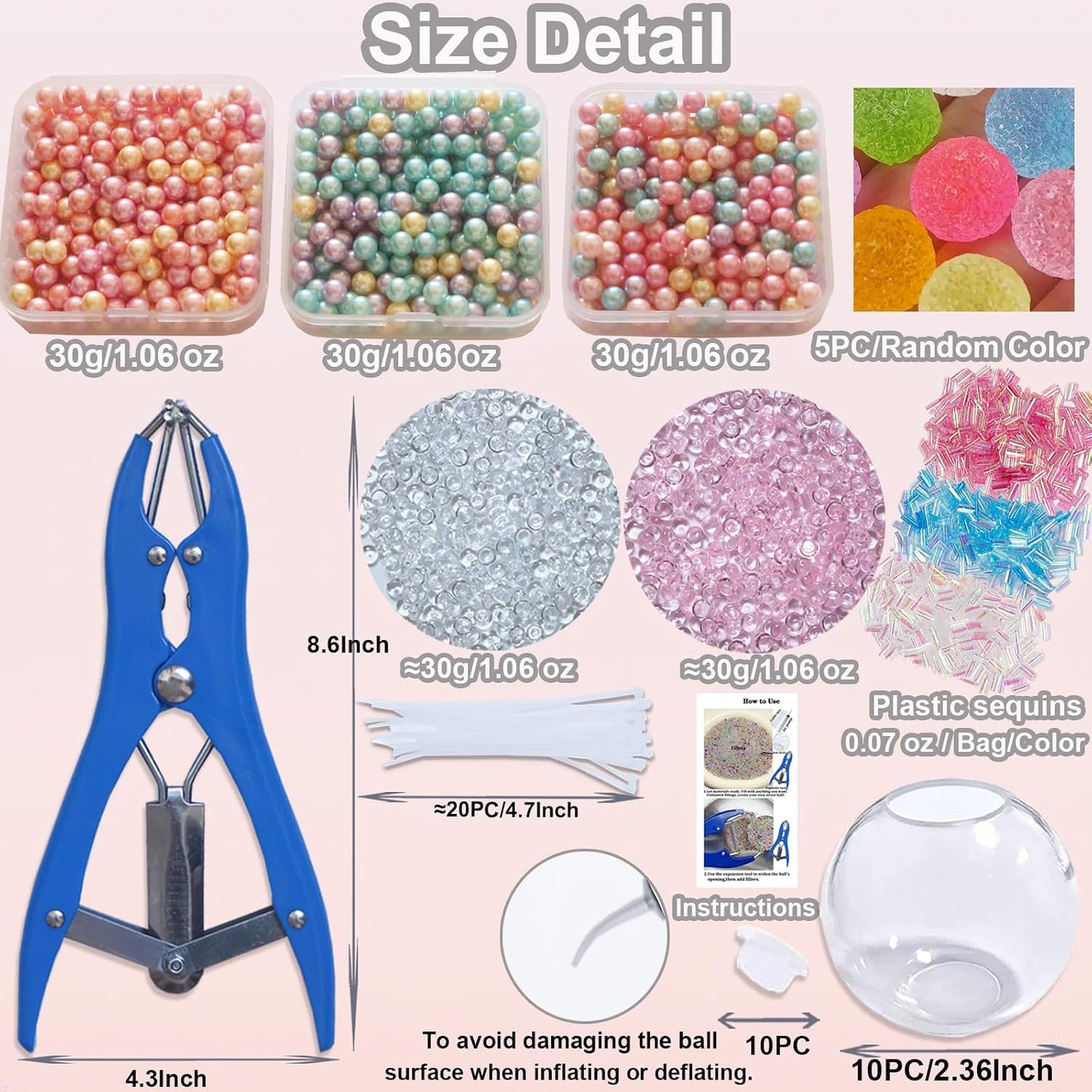 ✨ DIY Stress Ball Making Kit, Includes 6 Filling Packs, 10 Transparent Blank Soft Skins, Expansion Tool, Ideal for Adult Stress Relief, Squishy Maker