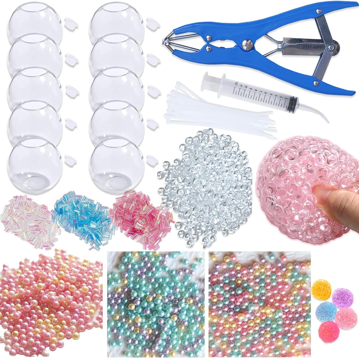 ✨ DIY Stress Ball Making Kit, Includes 6 Filling Packs, 10 Transparent Blank Soft Skins, Expansion Tool, Ideal for Adult Stress Relief, Squishy Maker