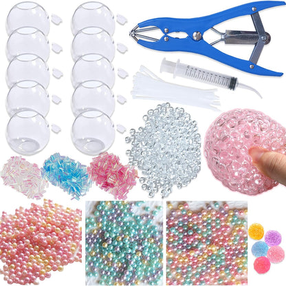 ✨ DIY Stress Ball Making Kit, Includes 6 Filling Packs, 10 Transparent Blank Soft Skins, Expansion Tool, Ideal for Adult Stress Relief, Squishy Maker